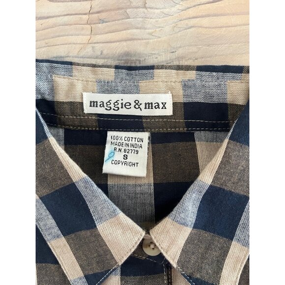 VTG 90s Maggie & Max Button Up Shirt Womens S Navy Buffalo Plaid Embroidered - Picture 4 of 7